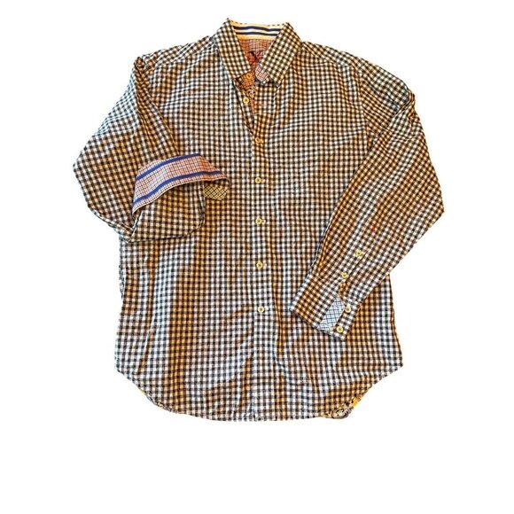 Robert Graham Mens Checkered Paisley Contract Cuff Long Sleeve Button-Up Shirt M - Picture 1 of 6